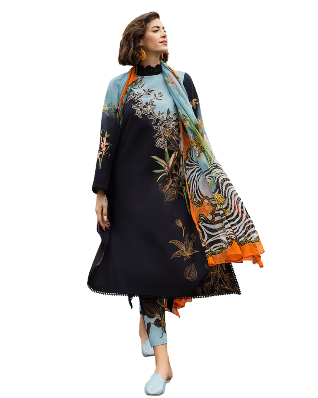 Z22 – Stitched 2 Piece Printed Long Lawn Suit | Zlothes Fashion
