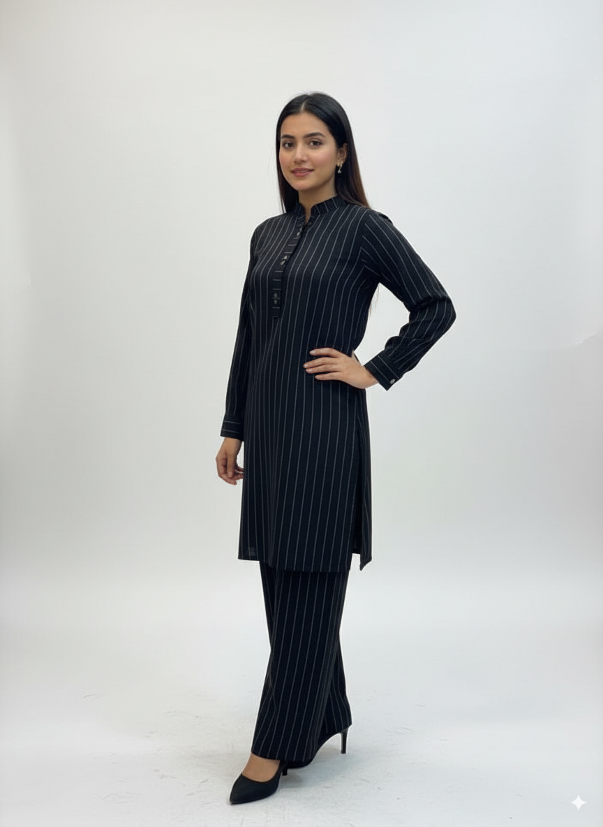 Elegant Pinstripe Long Co-Ord Set