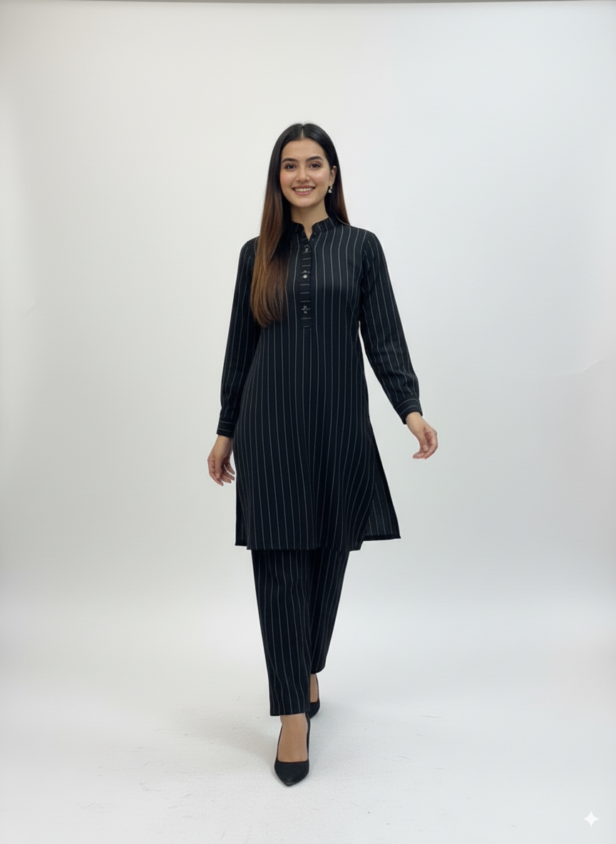 Elegant Pinstripe Long Co-Ord Set